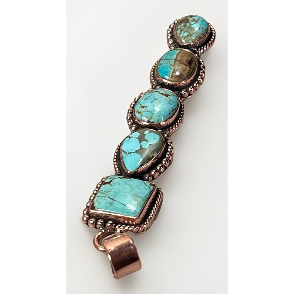 Southwestern No. 8 Mine Turquoise Five Stone Copper Statement Pendant 3.5” - Picture 7 of 16